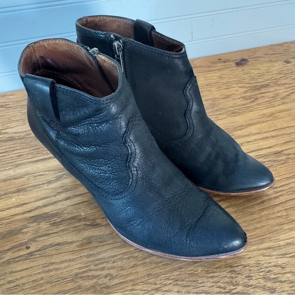 frye regina womens size 7.5 shoes black leather side zip wedge ankle booties - Picture 2 of 12